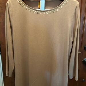 Ruby Rd. Gold Long Sleeve Top with Embellished Neckline Size Large sku#93